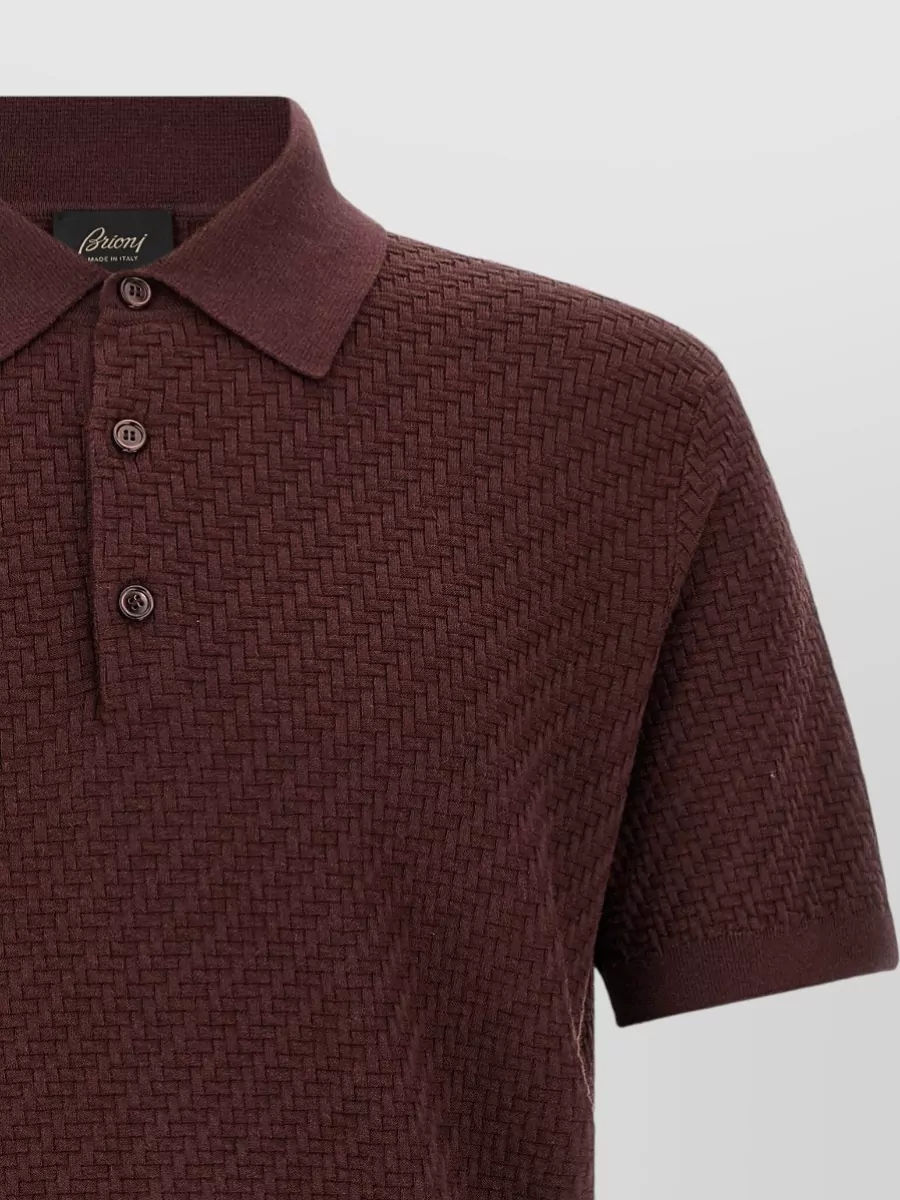 Brioni Silk Cashmere Trama Weaving Short-Sleeve Polo Shirt