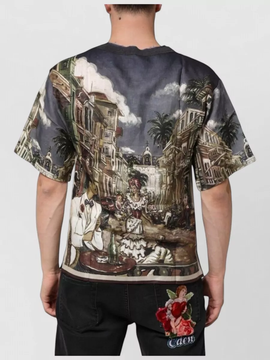 Dolce&Gabbana Linen Graphic-Print Crew-Neck Short-Sleeve T-Shirt