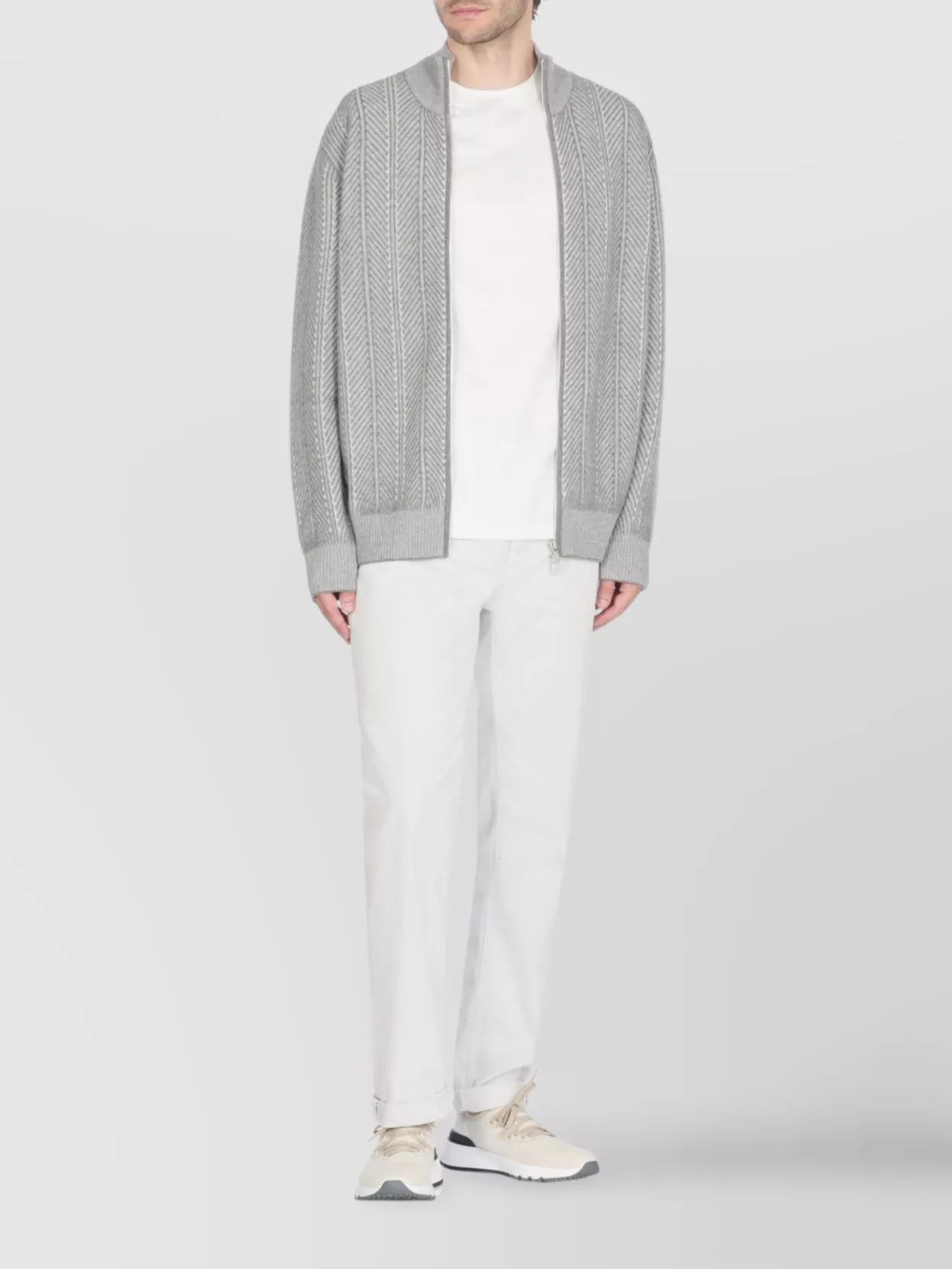 Brunello Cucinelli Straight Trousers With Belt Loops And Embroidered Detail In White