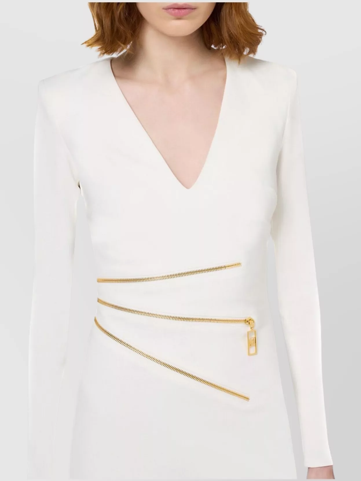 Elisabetta Franchi V-Neckline Long Sleeves Gold Zipper Accents