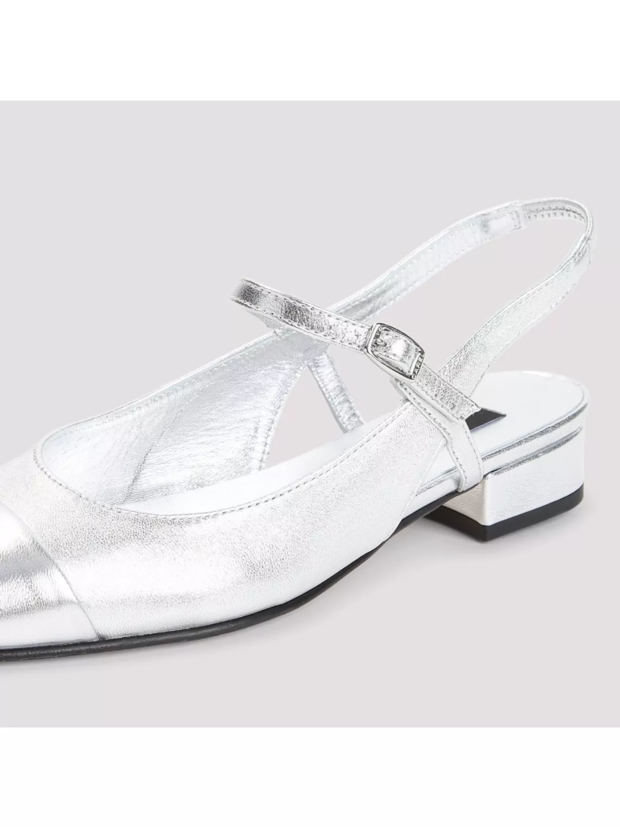Shop Carel Almond Toe Metallic Finish Block Heel Mules