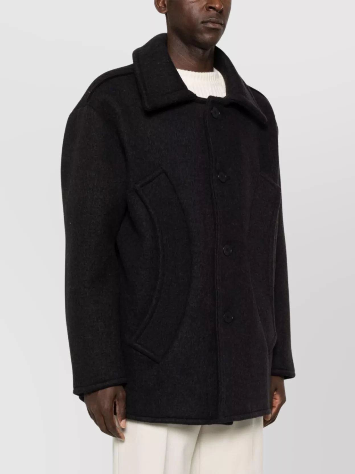 Airei Medium Alpaca Wool Coat With Brushed Finish In Black