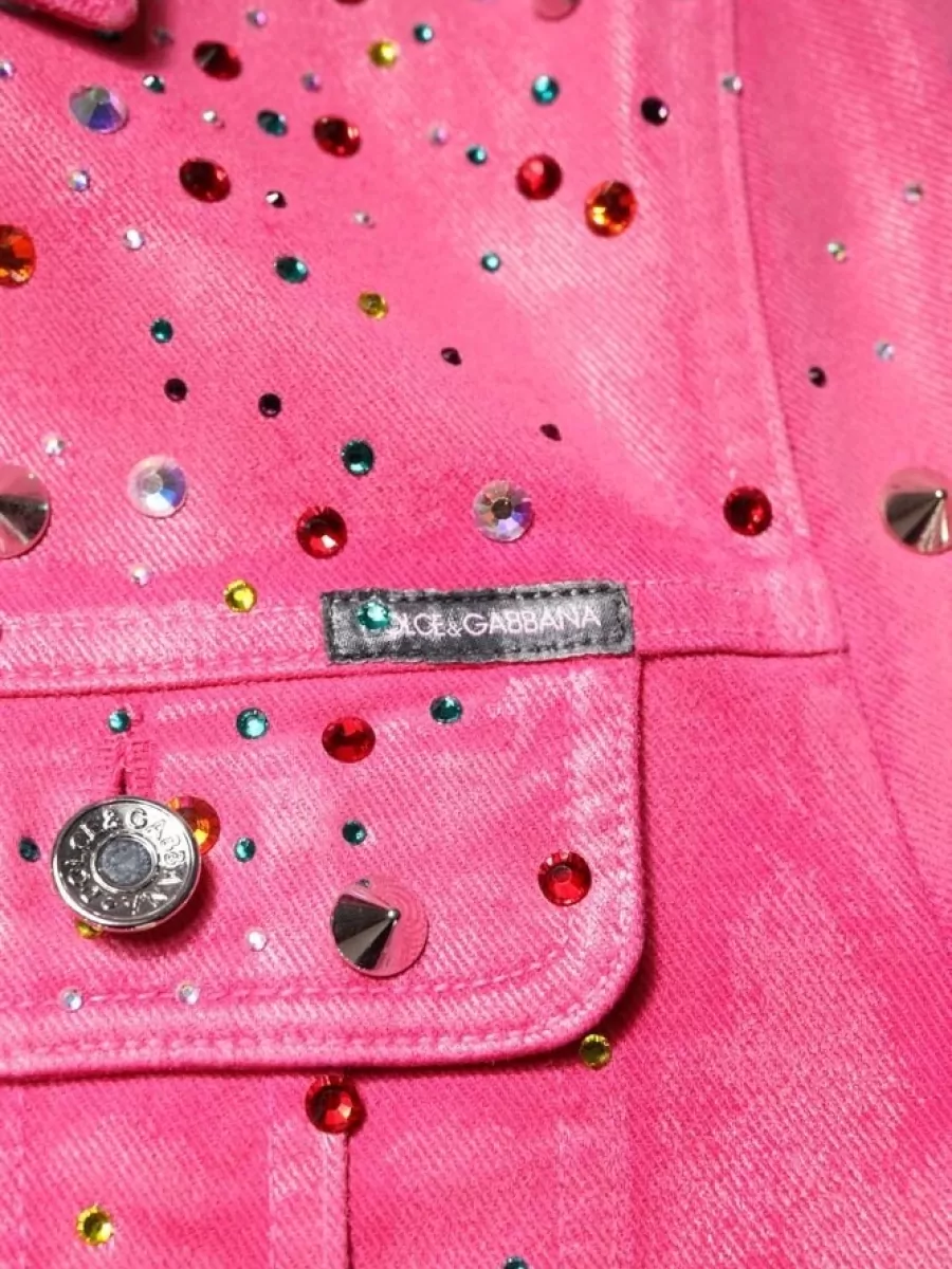 Dolce&Gabbana Crystal Embellished Studded Distressed Denim Jacket