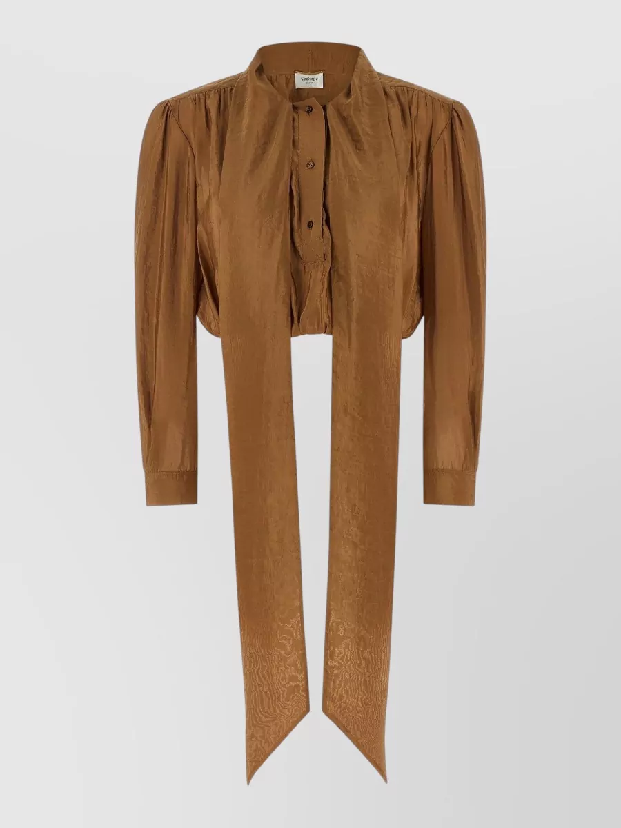 Saint Laurent Bow Tie Collar Cropped Taffeta Blouse