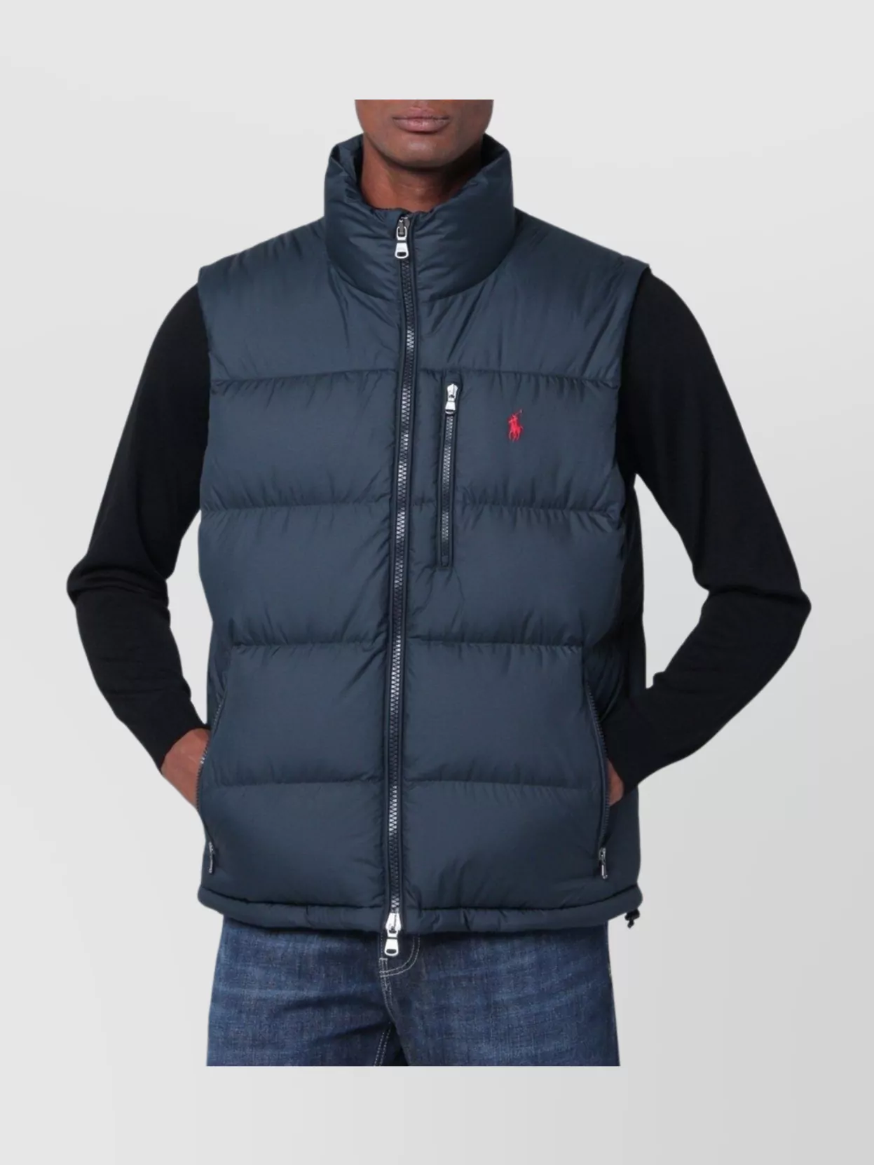 Polo Ralph Lauren Quilted High Collar Puffer Vest With Side Zip Pockets In Blue