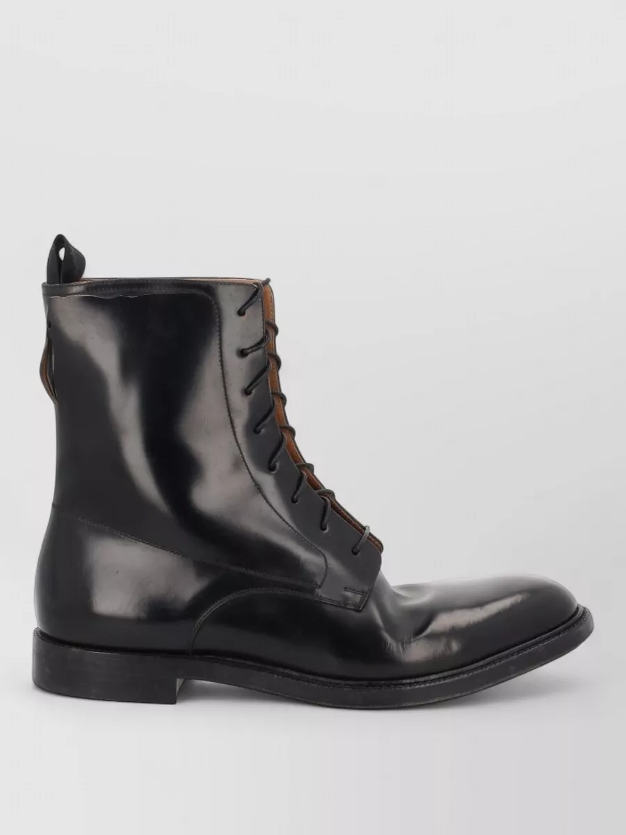 Maison Margiela Leather Ankle Boots Round Toe Pull Tab
