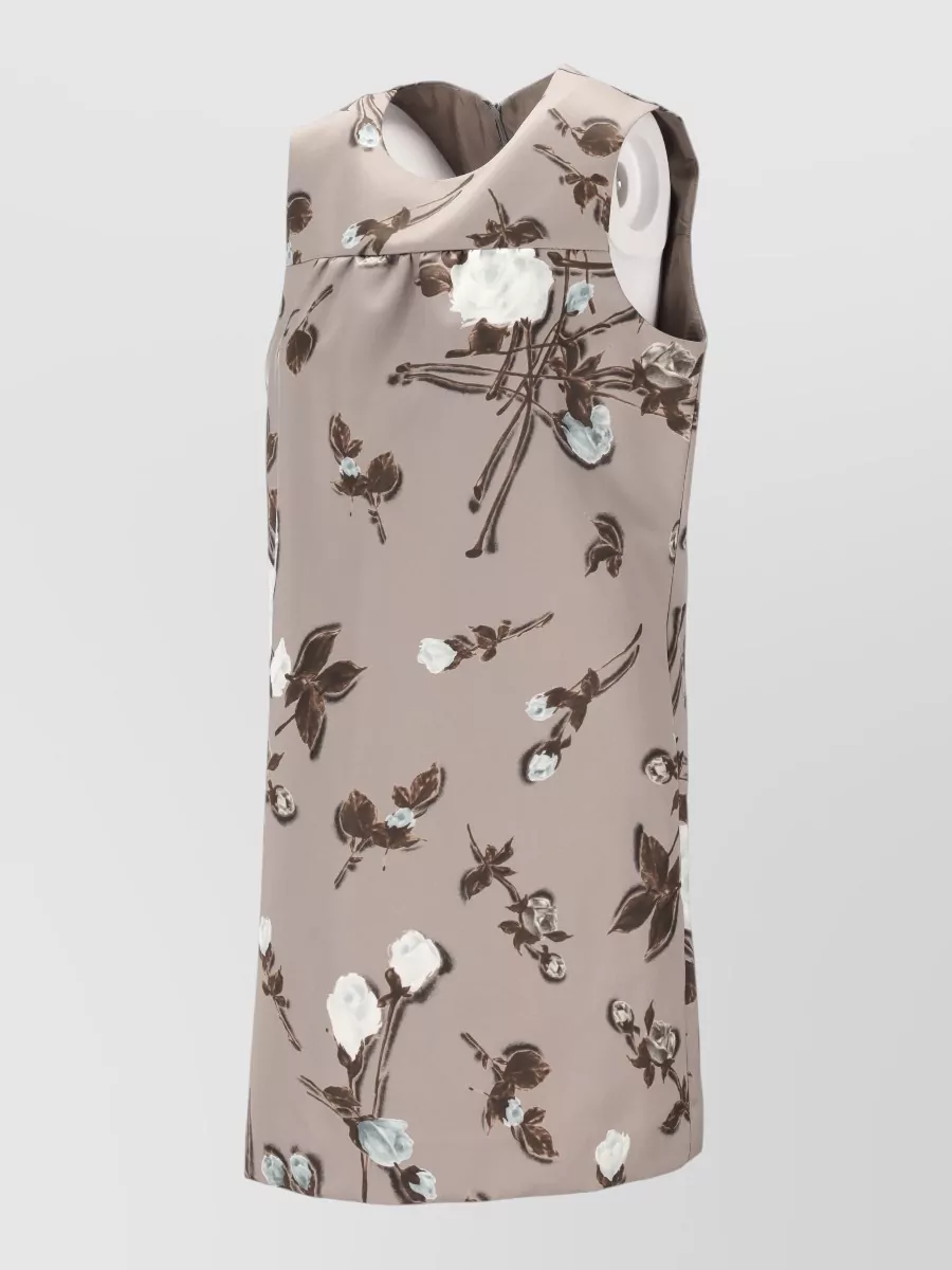 Parosh Sleeveless Dress Round Neckline Floral Pattern