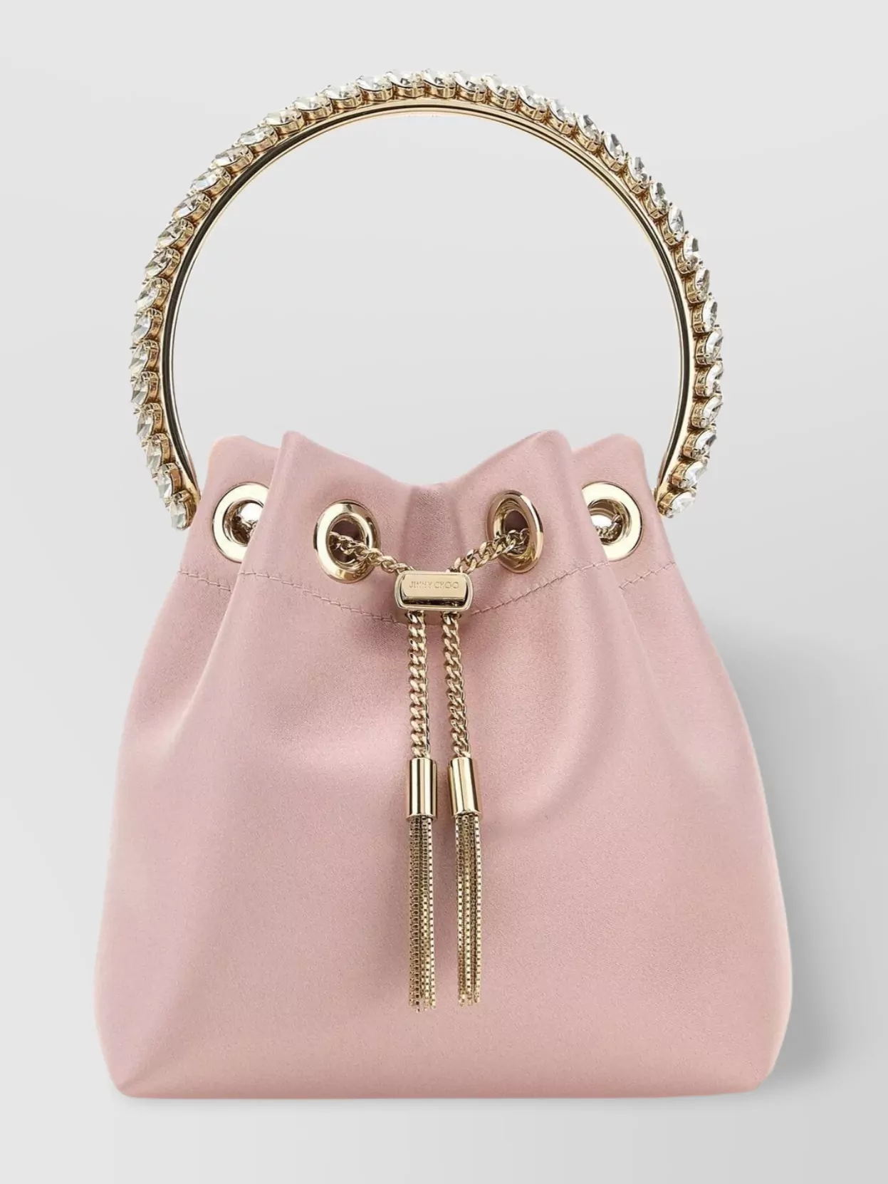 Shop Jimmy Choo Satin Jewel Chain Bucket Bag In Pastel
