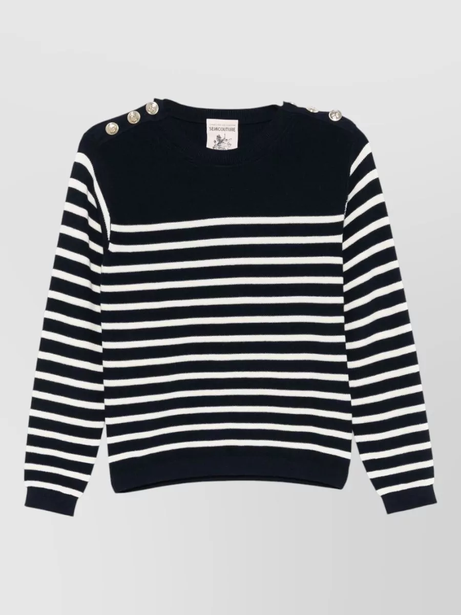Semicouture Striped Cotton Crew Neck Long Sleeve Jumper