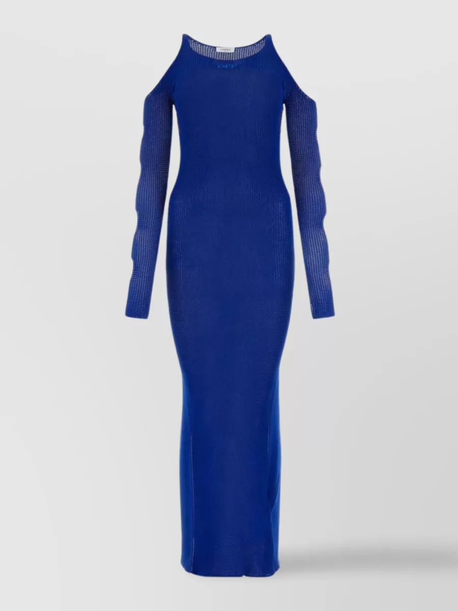 Shop Off-white Ribbed Long-sleeve Dress Featuring Cut-out Detail In Blue