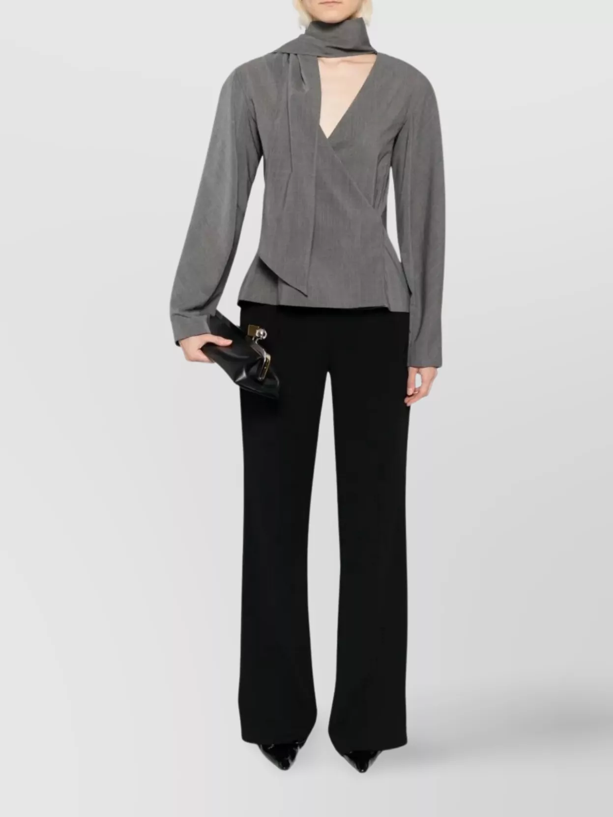 Jacquemus Draped V-neck Long Sleeve Blouse In Gray