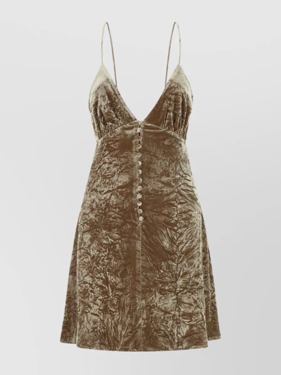 Shop Saint Laurent Velvet V-neck Mini Dress In Brown