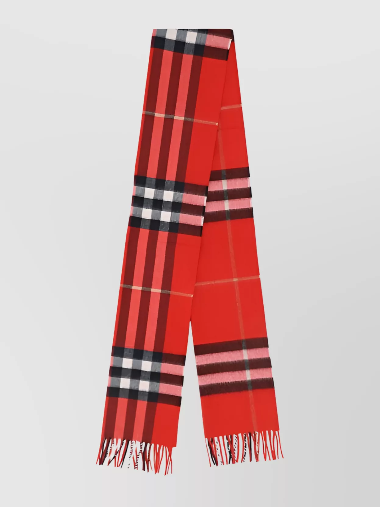 Shop Burberry Cashmere Scarf With Fringed Hem And Plaid Pattern
