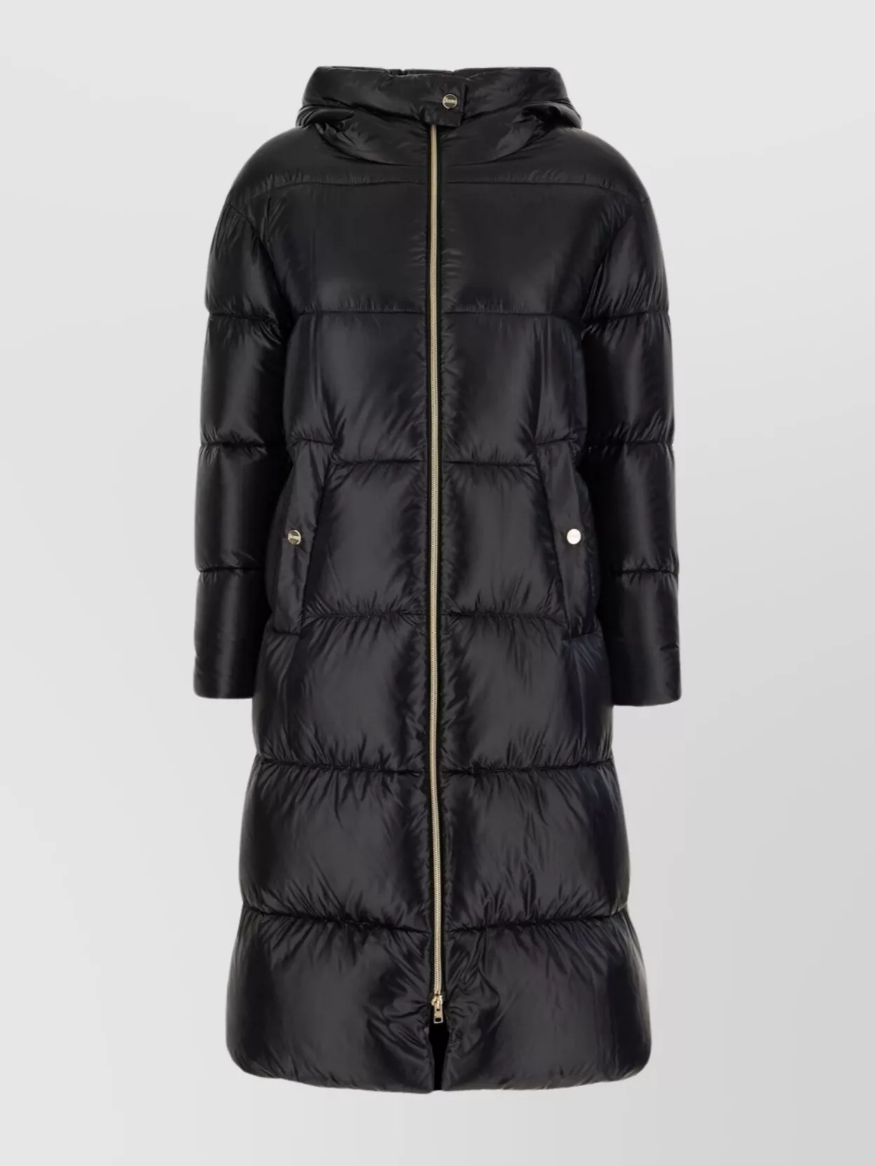 Herno Long Quilted Down Jacket With Hood And Buttons In Black