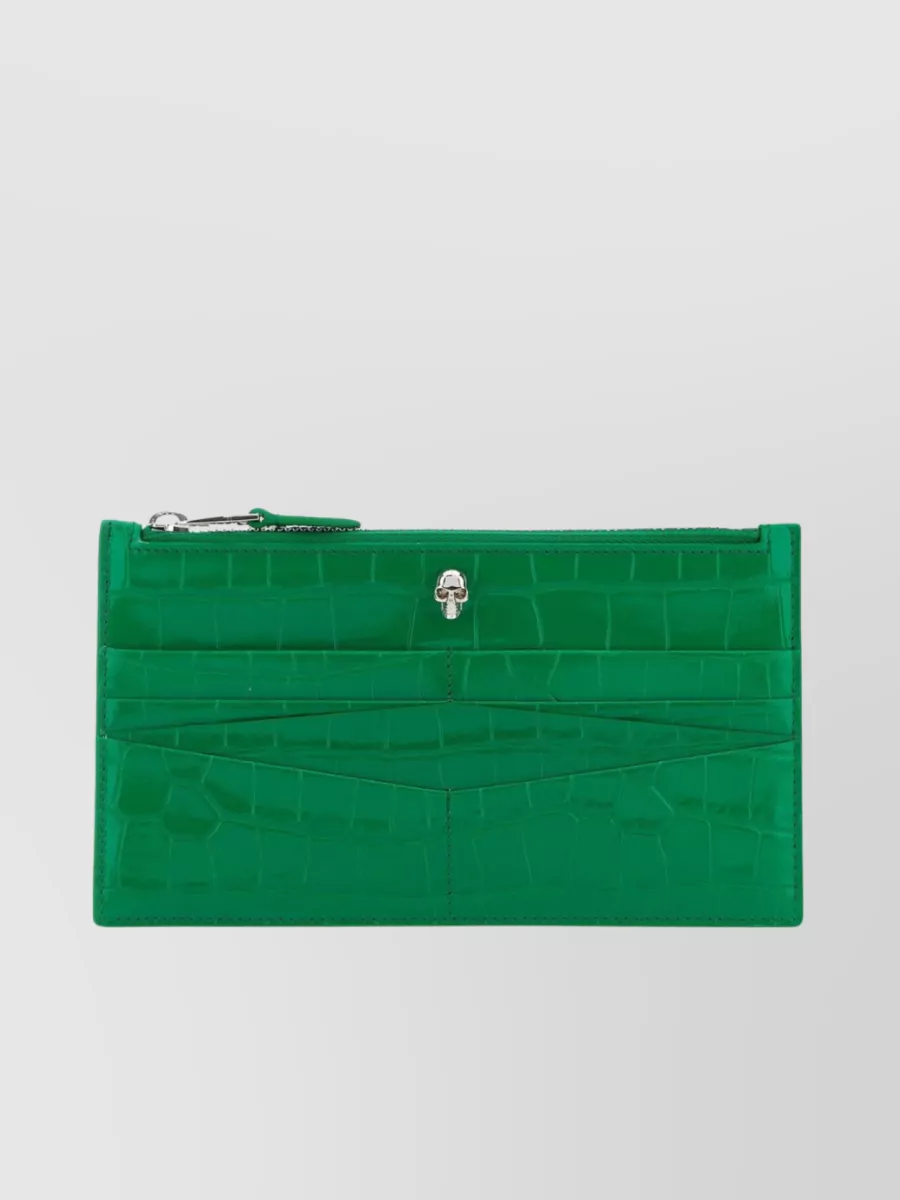 Shop Alexander Mcqueen Embossed Leather Crocodile Pouch In Green
