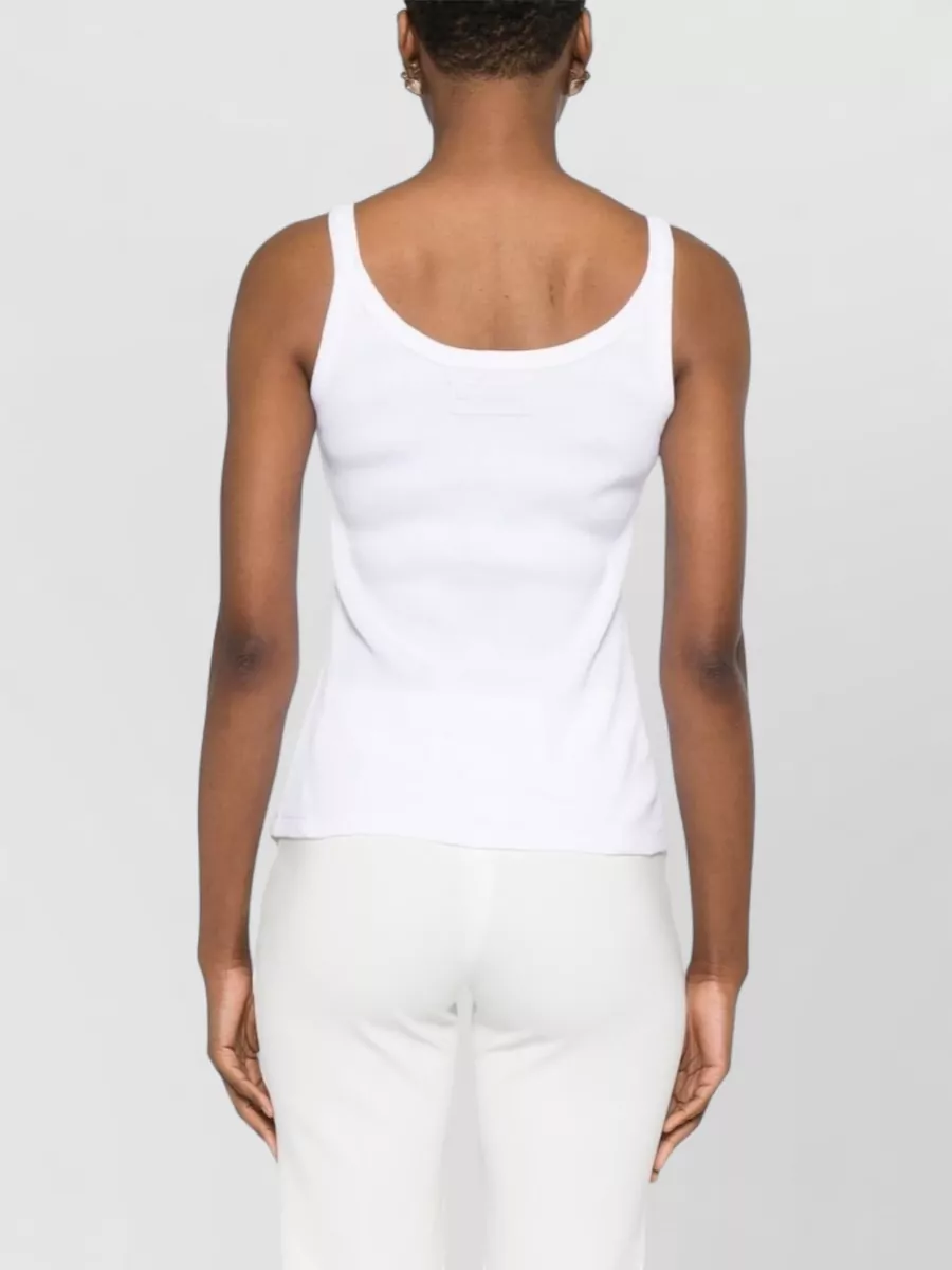 Ermanno Firenze Embroidered Cotton Scoop Neck Sleeveless Tank Top