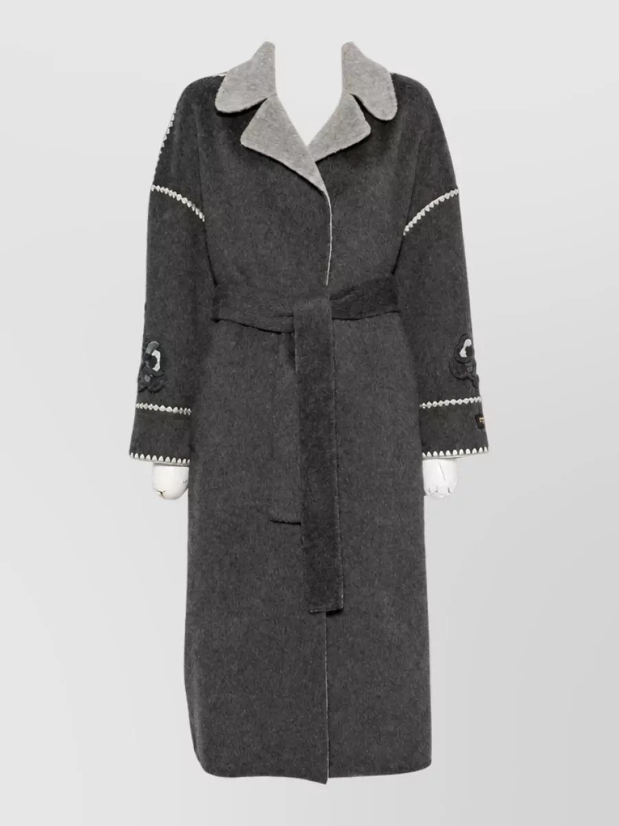 Ermanno Firenze wool embroidered belted jacket