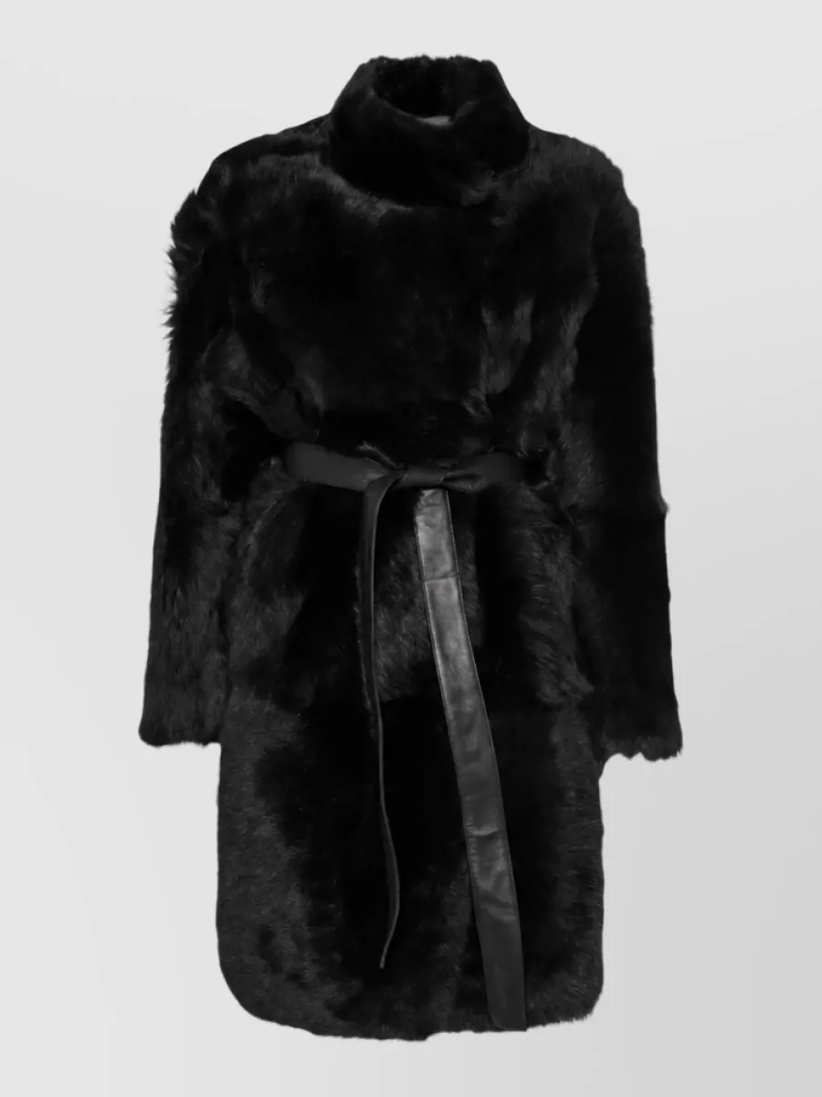 Yves Salomon shearling belted high neck jacket
