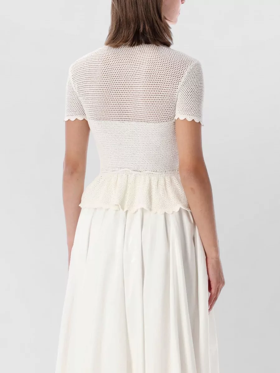 Self-Portrait Cotton Crochet Floral-Appliqué Peplum Blouse