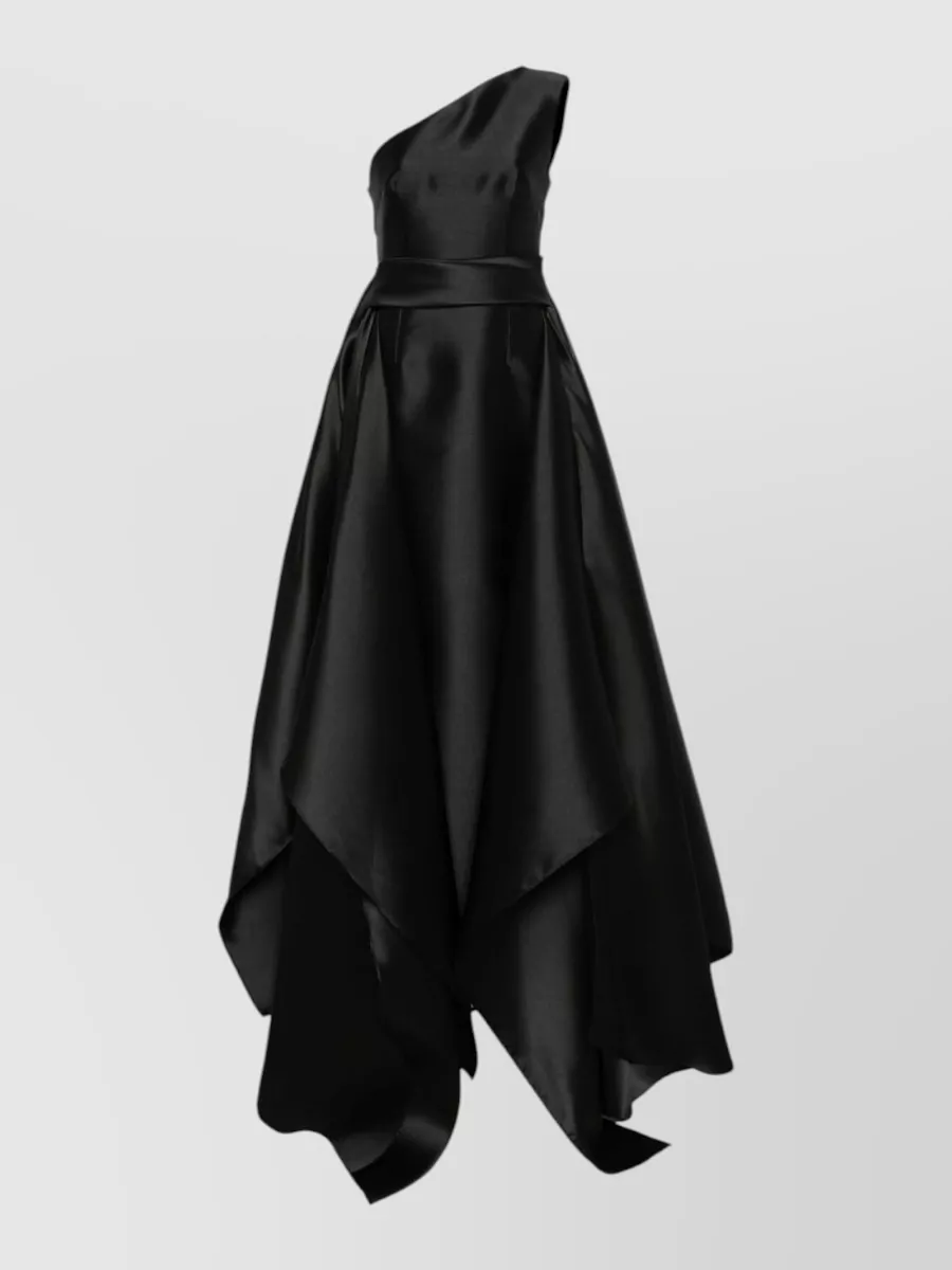 Solace London Satin One-Shoulder Sleeveless Draped Maxi Gown