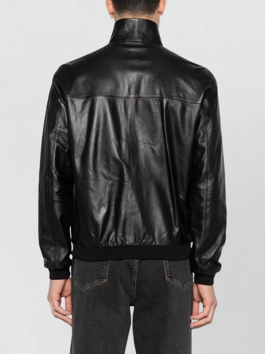 Emporio Armani Leather Blouson Jacket High Collar Finish