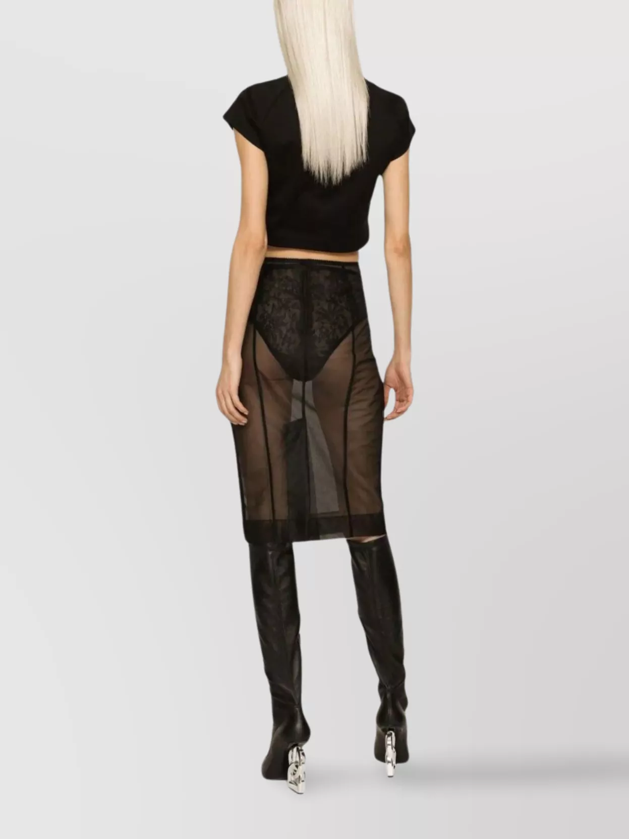 Dolce&Gabbana Sheer Lace Cropped Logo T-Shirt