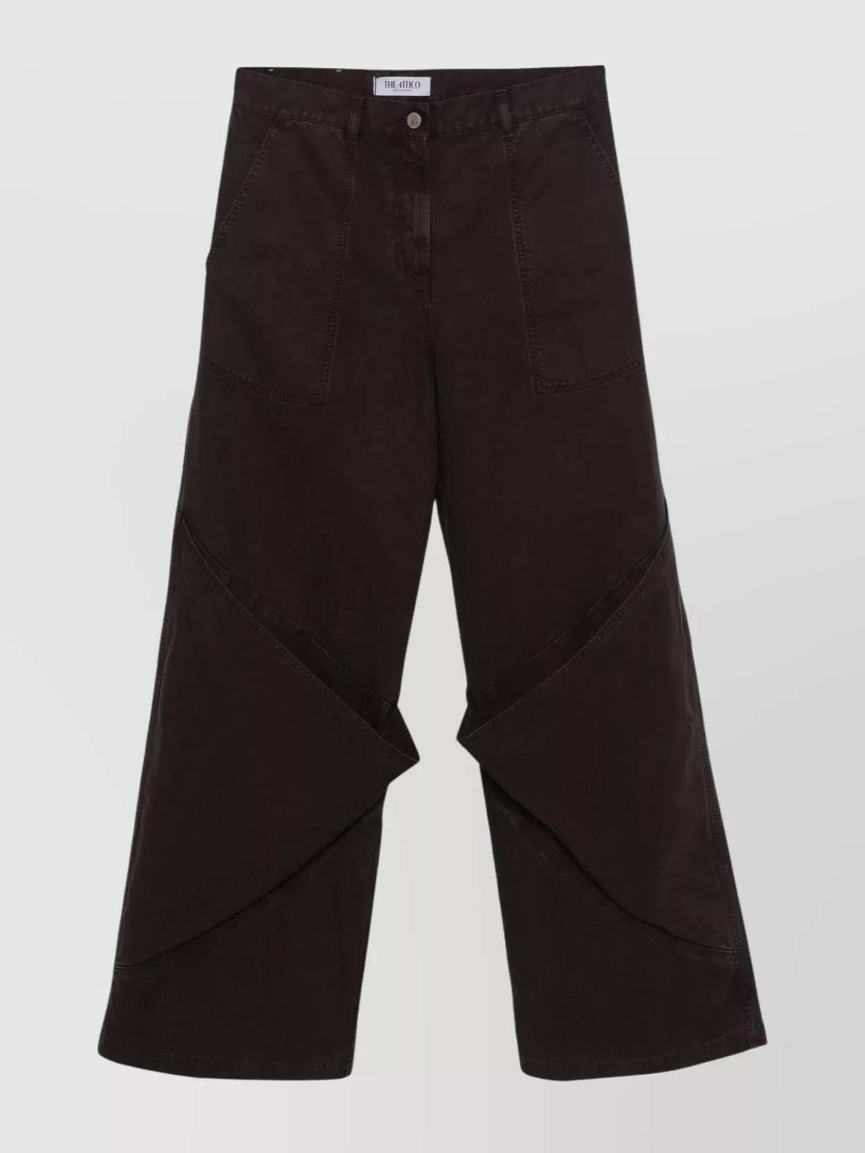 Attico Wide Leg Trouser With Pockets And Belt Loops In Brown