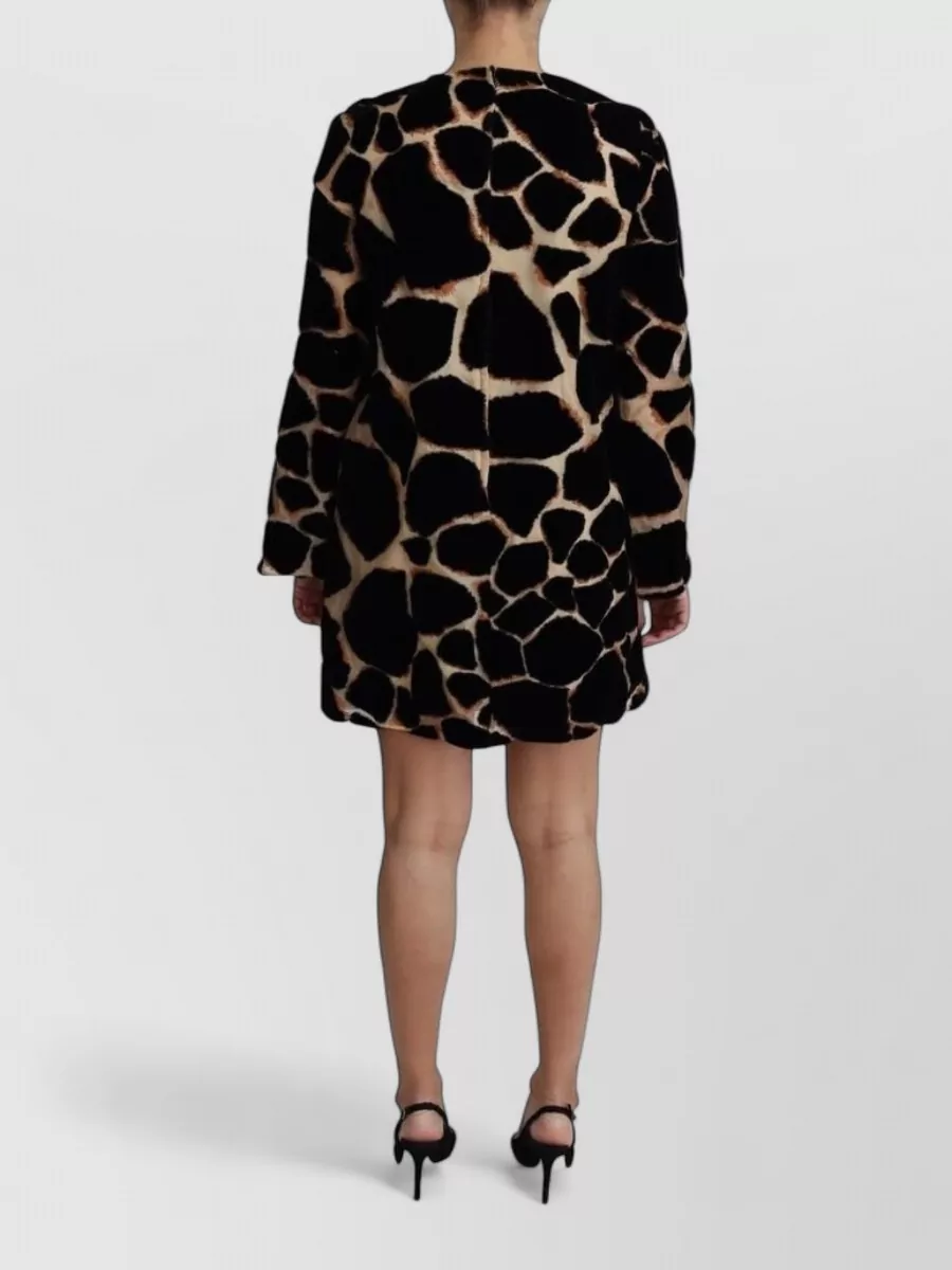 Dolce&Gabbana Silk Giraffe-Print Long-Sleeve Mini Dress