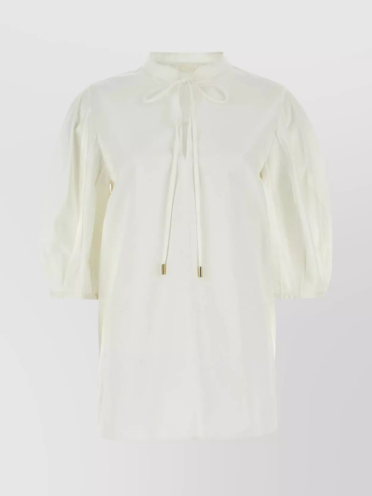 Shop Chloé Poplin Blouse With Side Slits And Tie-neck Detail