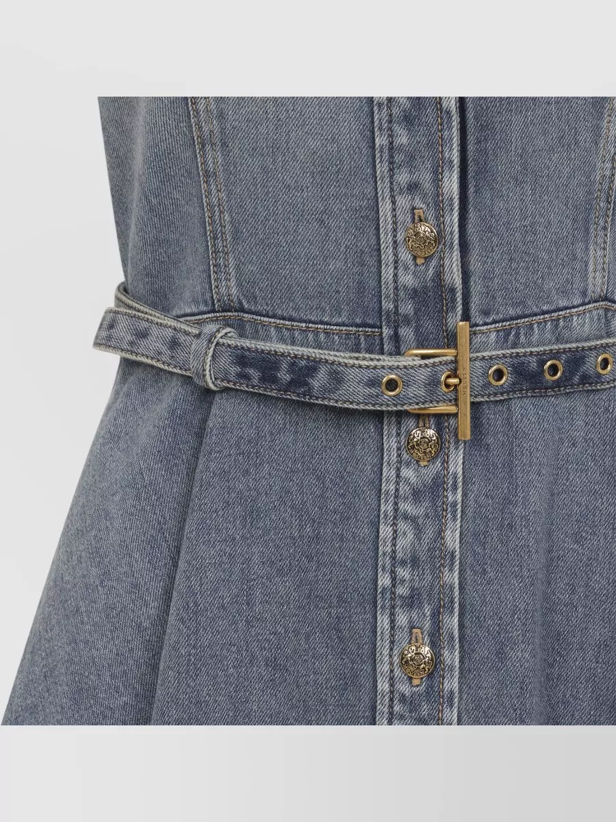 Alexander Mcqueen Denim Belted Short-Sleeve Mini Shirt Dress