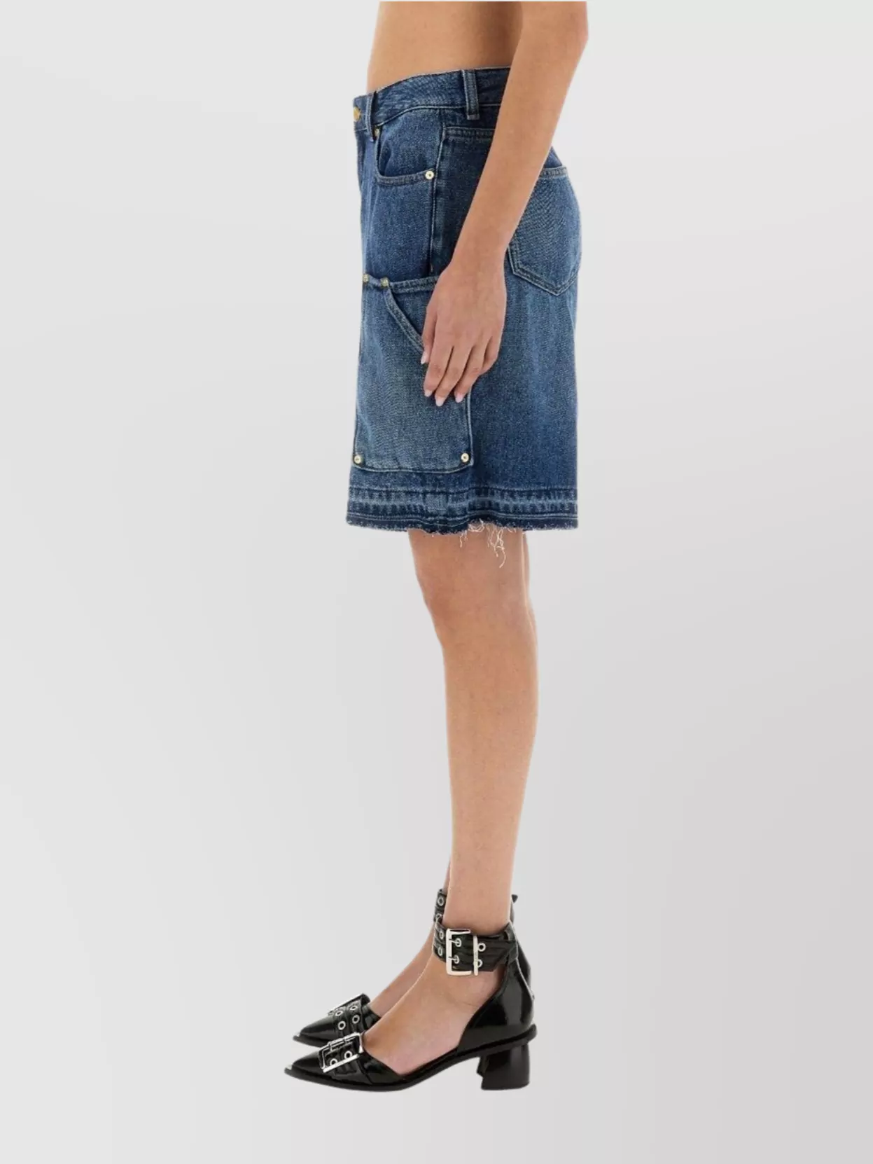 Ganni Denim Shorts With Back Pockets And Frayed Hem