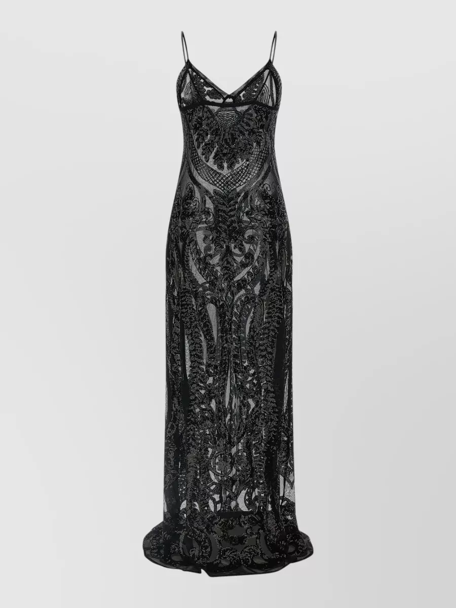 Norma Kamali Sequin V-Neck Sleeveless Flared Gown