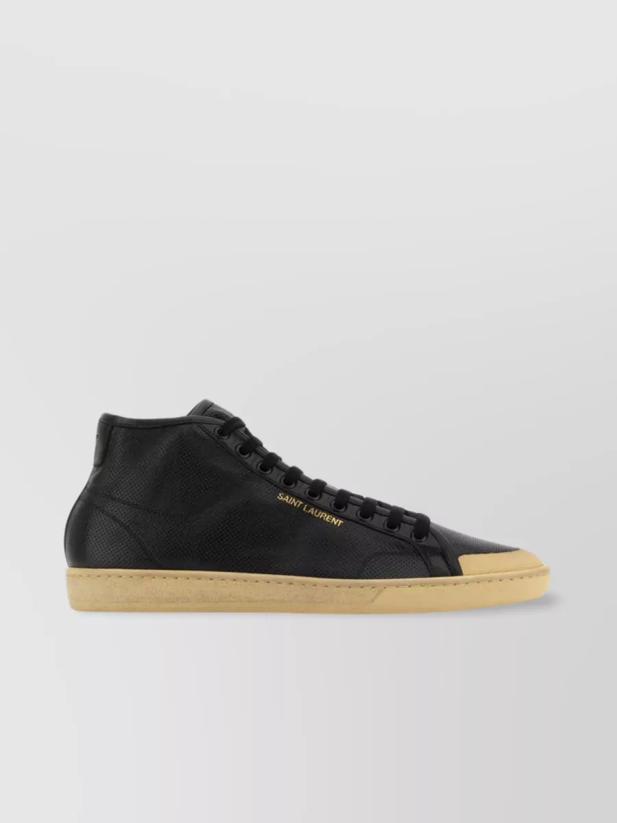 Shop Saint Laurent Textured Leather High-top Sneakers In Black
