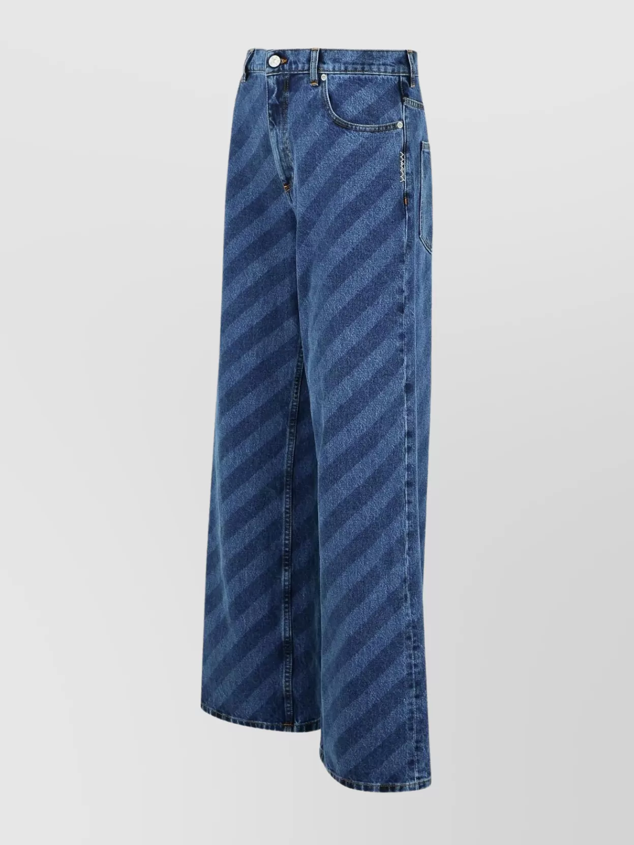 Marni Cotton Jeans Stripe Diagonal Five-pocket Wide-leg In Blue