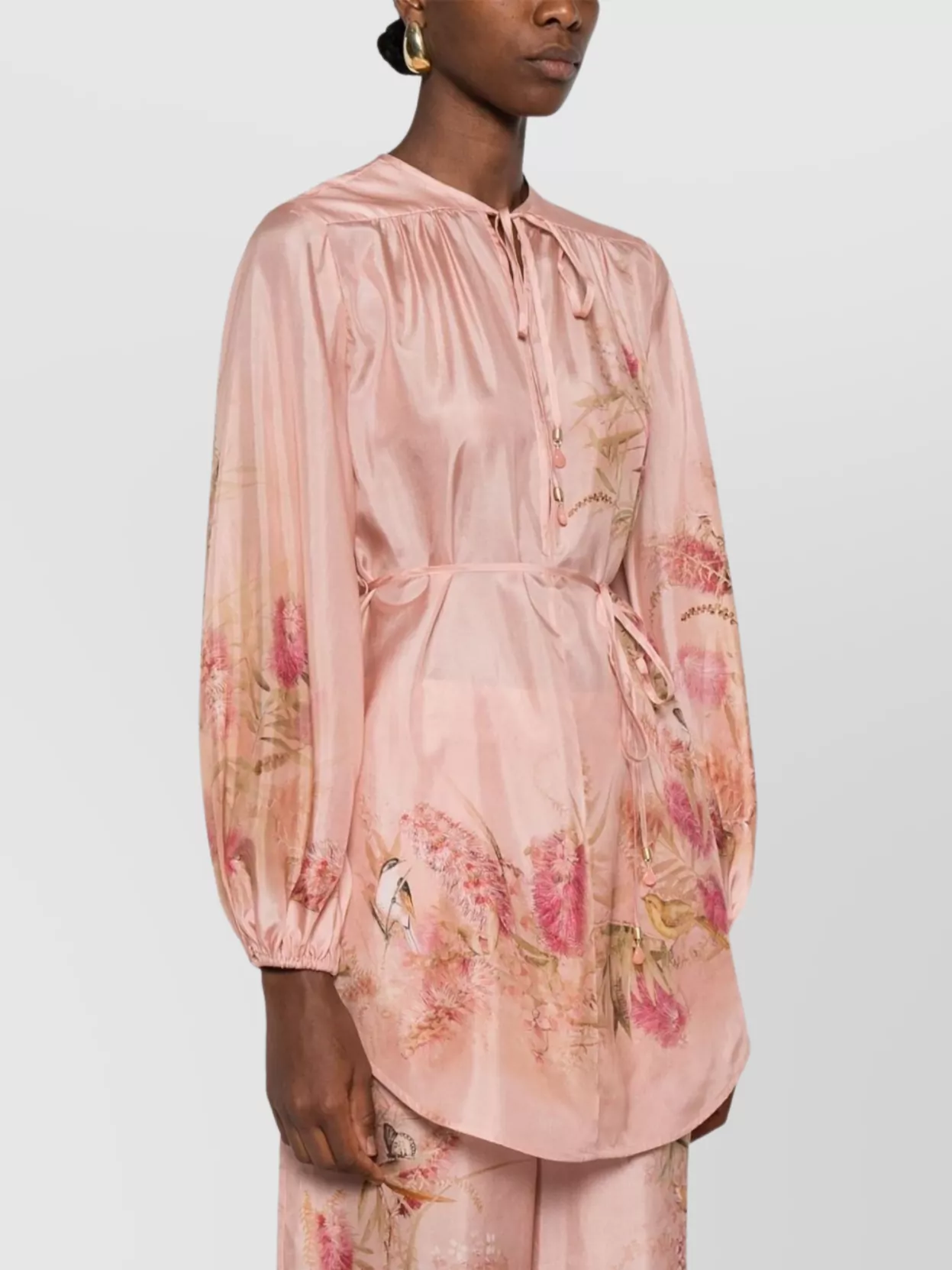 Zimmermann Printed Silk Top With Button And Tie