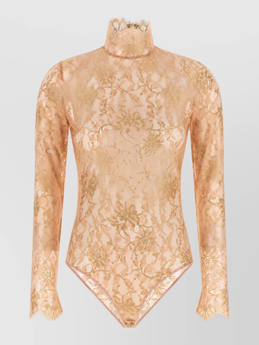 Valentino Garavani floral lace high-neck long-sleeve bodysuit