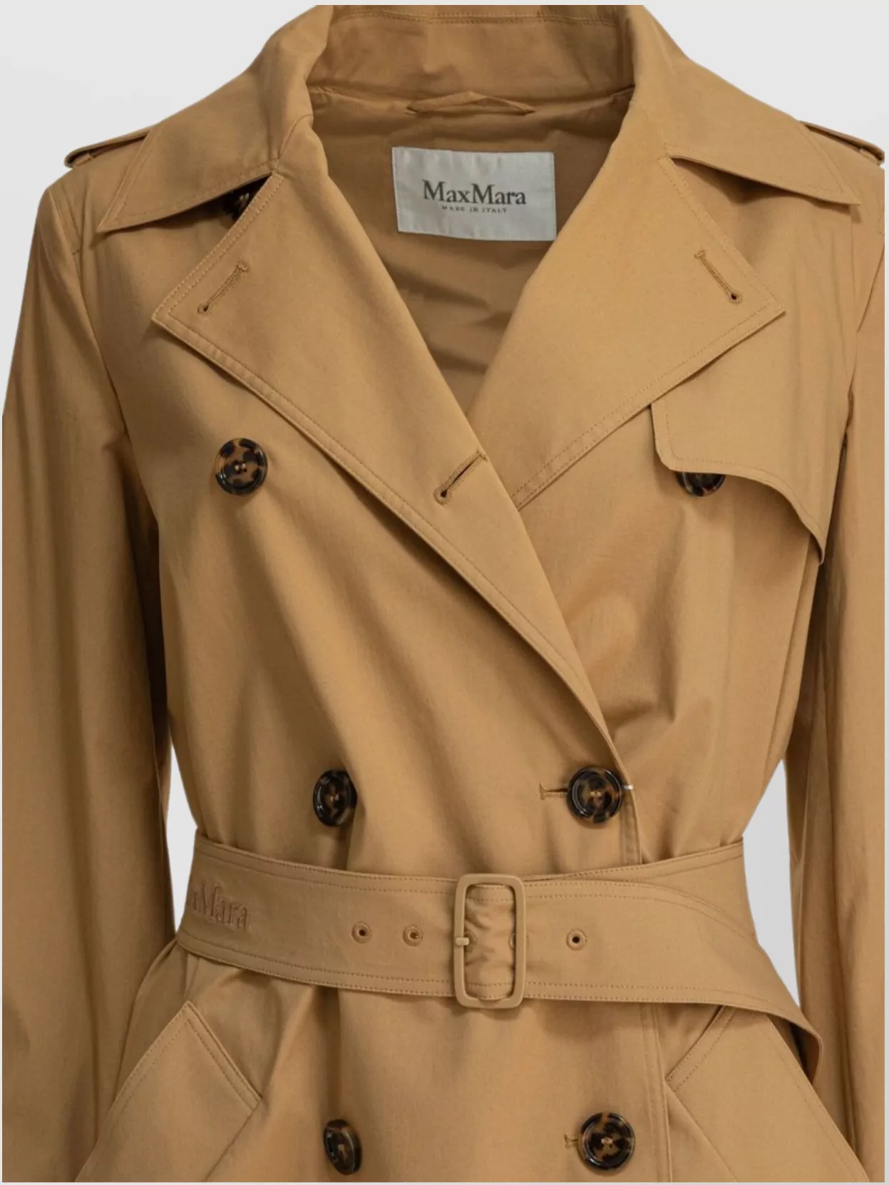 Shop Max Mara Waist Belted Double-breasted Lapels Pockets Coat
