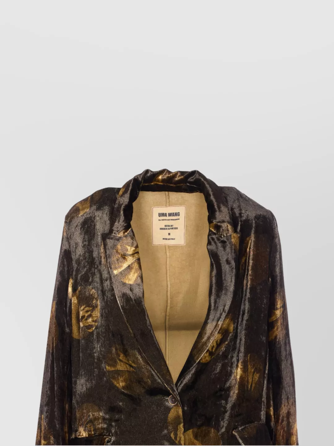 Uma Wang Longline Velvet Effect Jacket With Notched Lapel In Brown