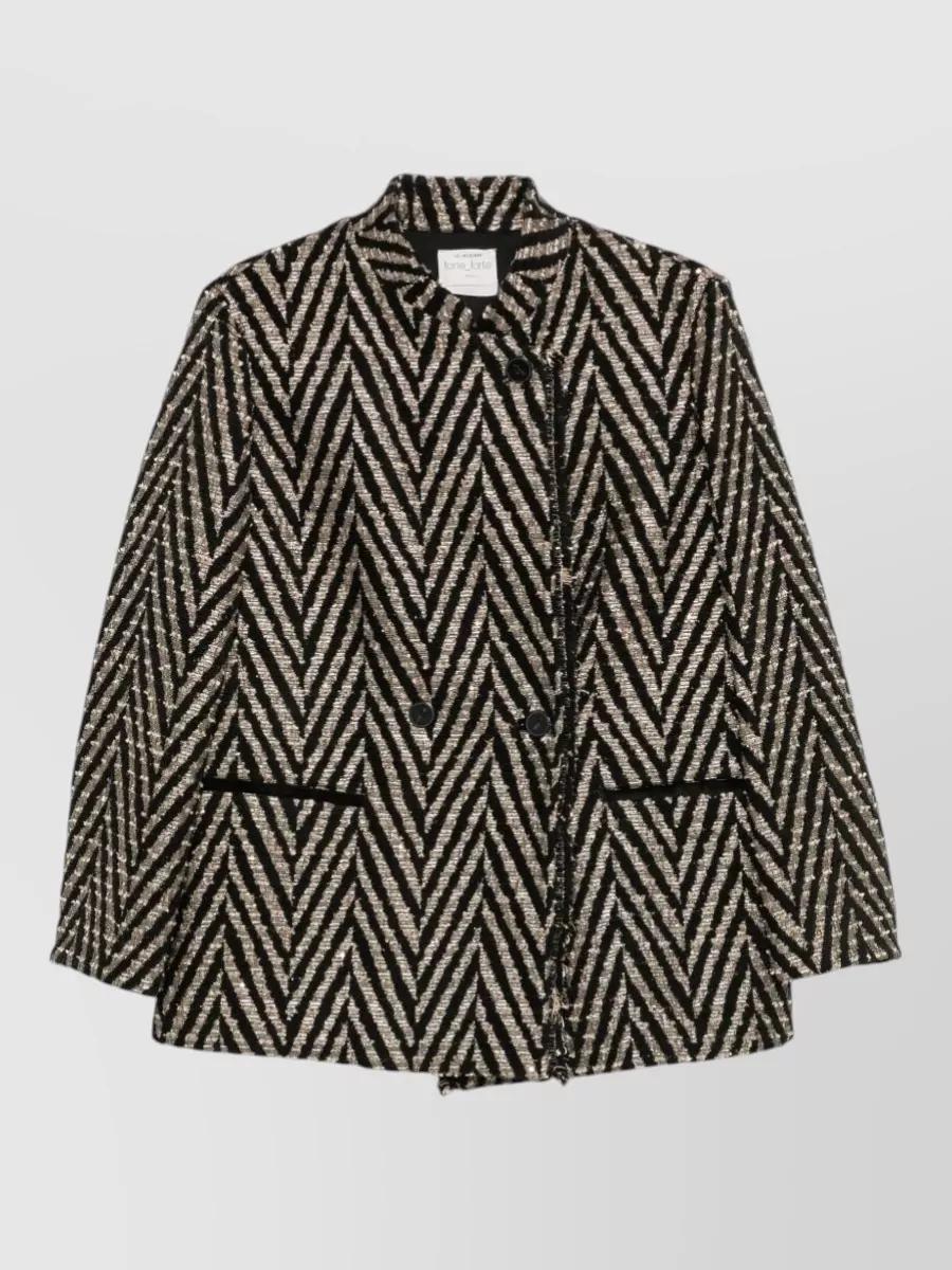 Forte Forte Chevron Pattern Oversized High Neck Jacket In Black