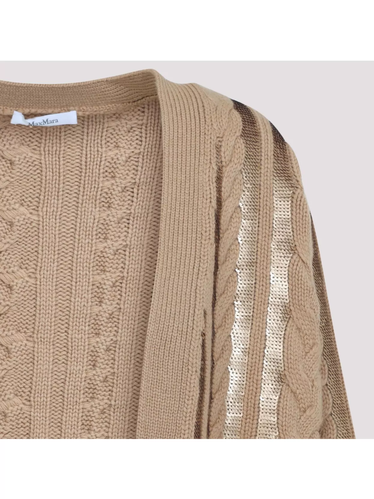 Max Mara Mirco Cable Knit Sequined Cardigan In Pink