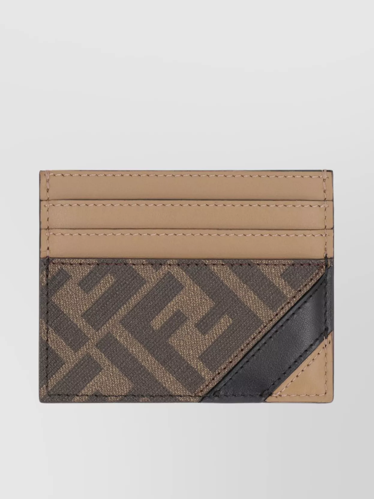 Fendi Compact Geometric Card Holder With Leather Stitching