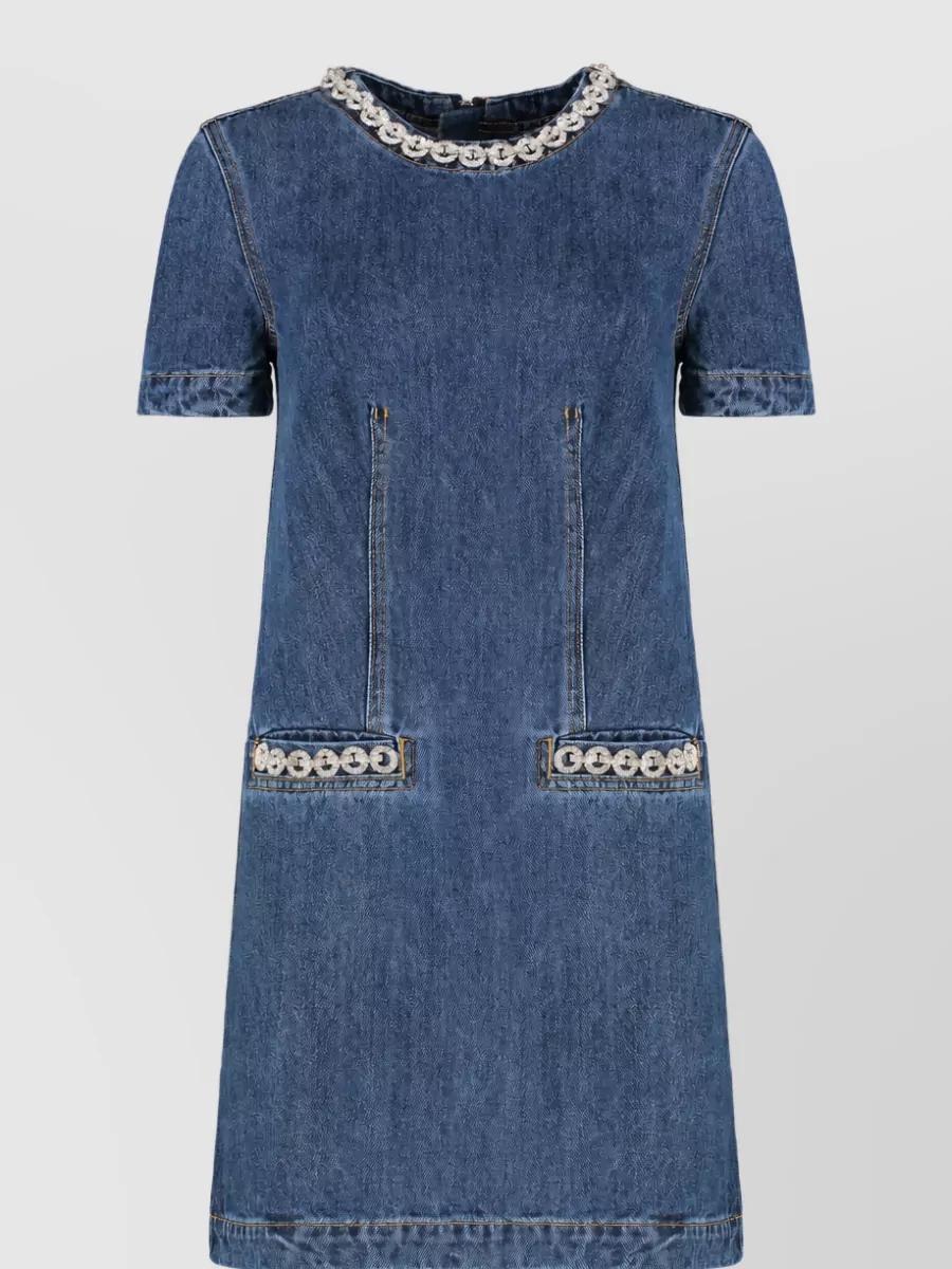 Self-Portrait embellished denim dress