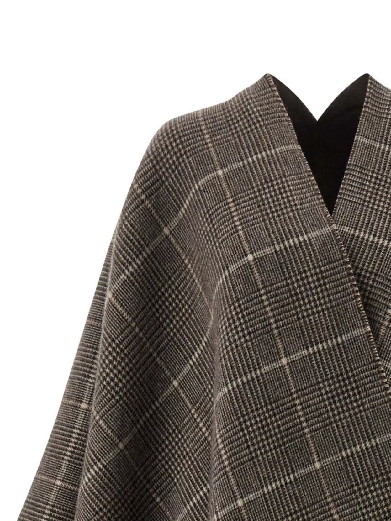Brunello Cucinelli Reversible Poncho With Fringe And Plaid