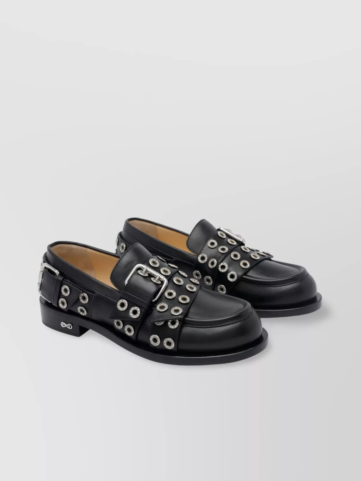 Mach&mach Vintage Buckle Belt Loafers With Stud Detail In Black