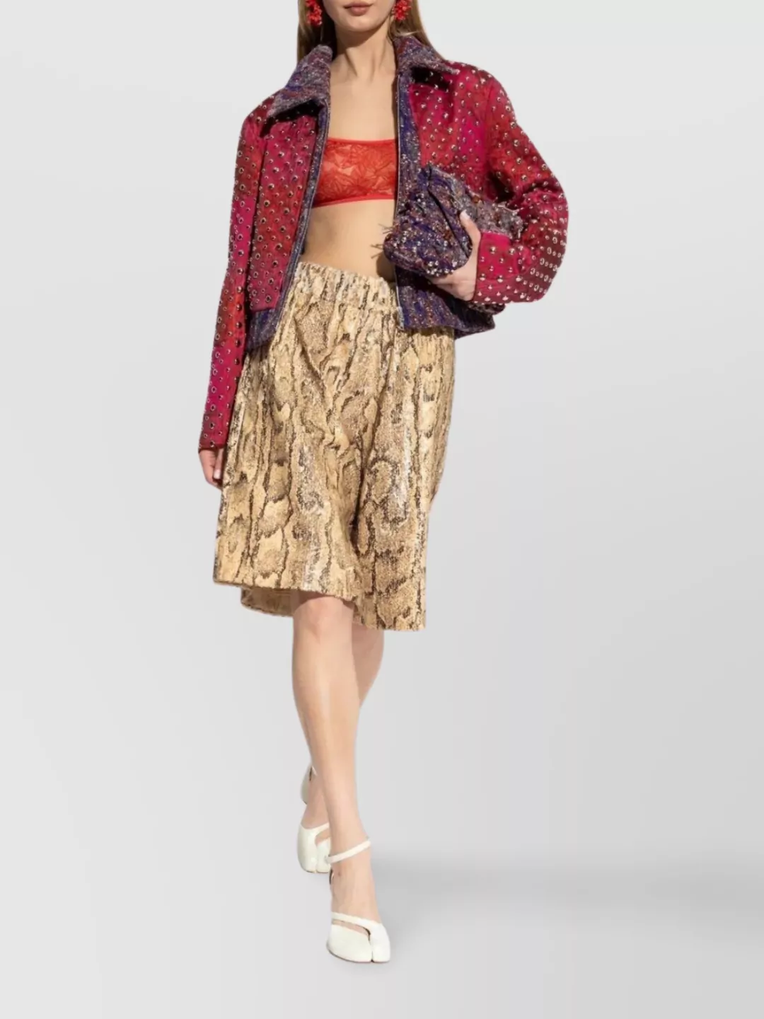 Dries Van Noten Animal Print Sequin Embellished Knee-Length Shorts