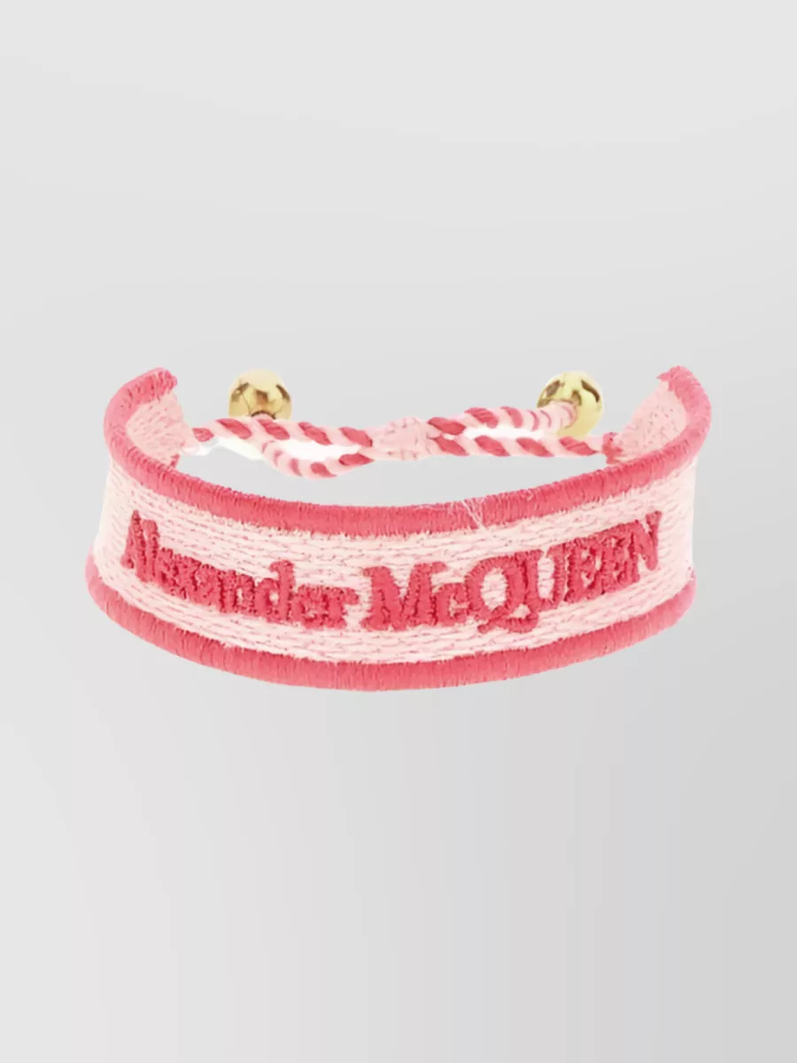 Shop Alexander Mcqueen Embroidered Logo Adjustable Fit Bracelet In Pastel