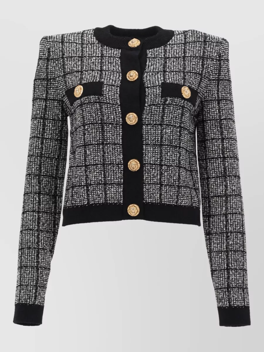 Balmain Cropped Cardigan Jewel Buttons Tailored Design