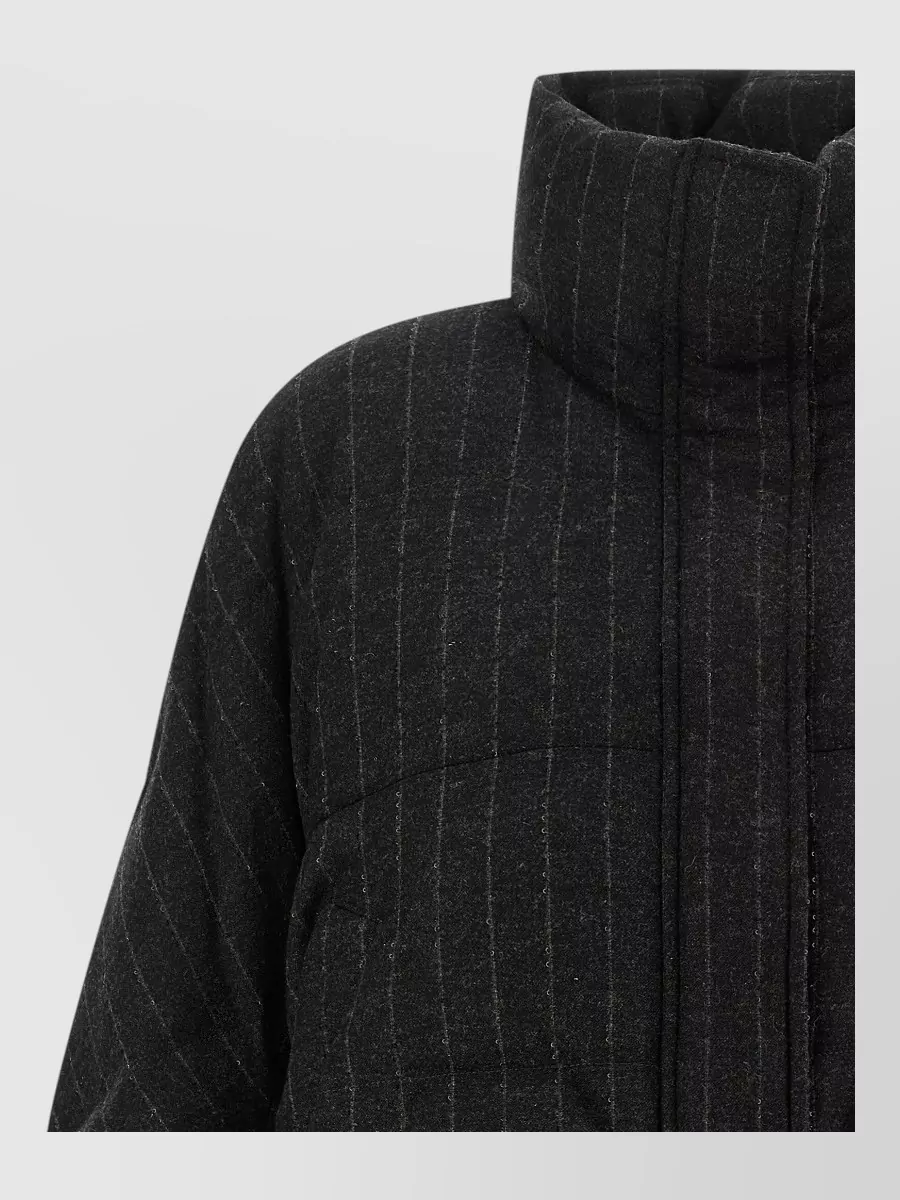Brunello Cucinelli Cashmere Blend Pinstriped Cropped Quilted Down Jacket