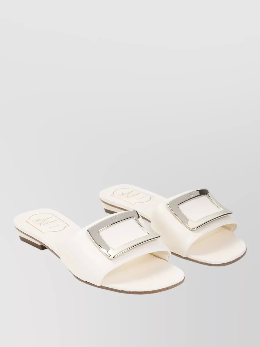 Roger Vivier Leather Mule Sandals Metal Buckle Open Toe