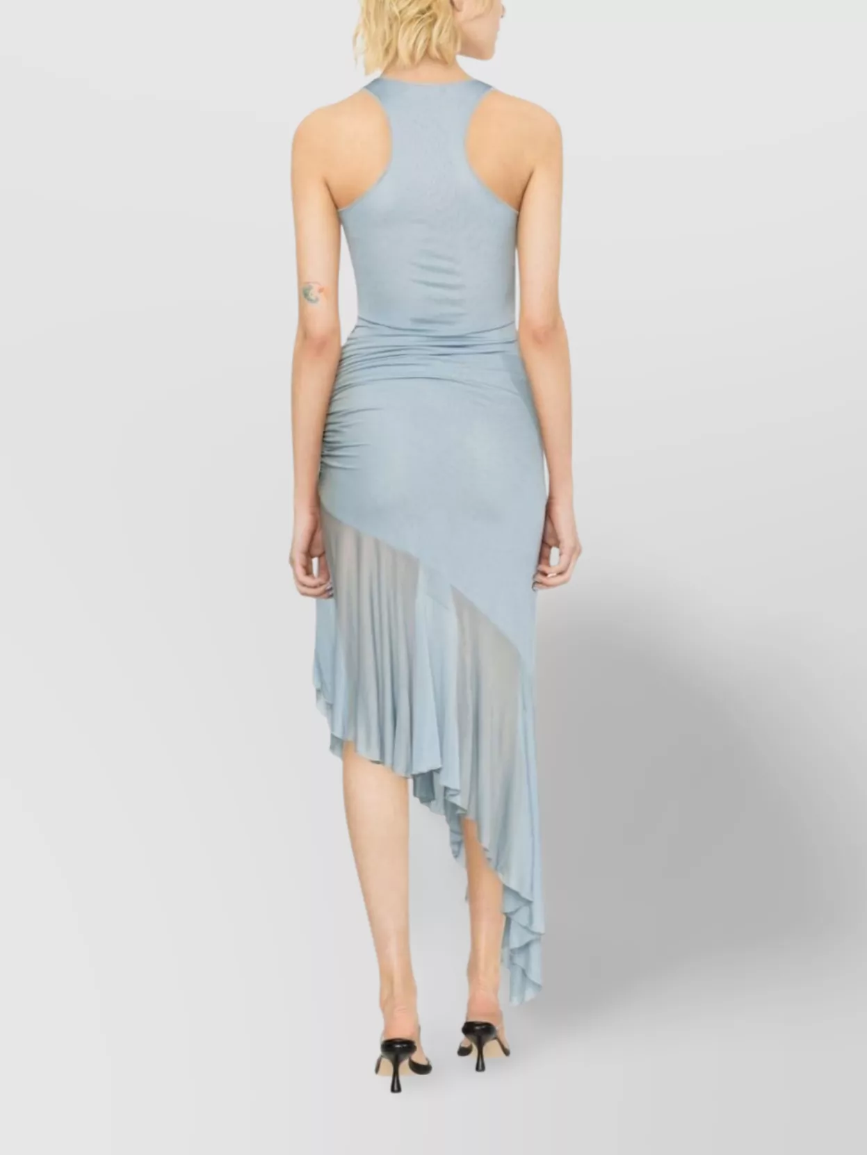 Blumarine Jersey Dress With Asymmetric Ruffle And Floral Embellishment